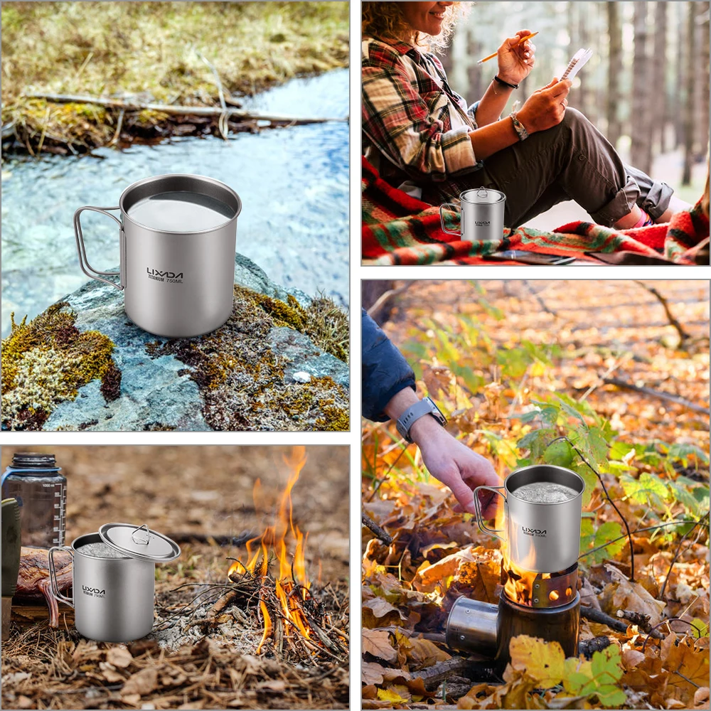 Lixada Ultralight Titanium Camping Mug with Foldable Handle