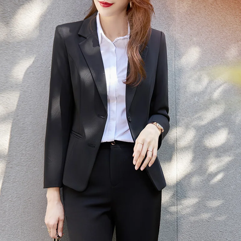 

Women's Autumn Vintage Casual Blazer Straight Pants Set Commuting Solid Cinched Waist Single-breasted Suit Trouser Two-piece Set