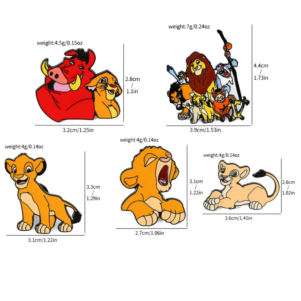 5 Pcs 크리 에이 티브 애니메이션 브로치 패션 Simba 금속 배지 쥬얼리 의류 배낭 액세서리 친구를위한 선물
