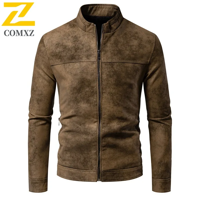 Men Vintage American Style Jacket Washed PU Leather Coat Windproof Waterproof Retro Motorcycle Style Distressed Casual Outerwear