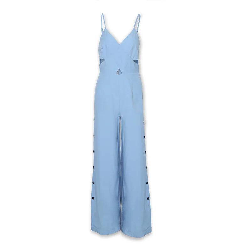Summer New Solid Color Strap Cross Jumpsuit Sexy Sleeveless Strap Hollow High Waist Slim Fit Solid Color Jumpsuit for Women