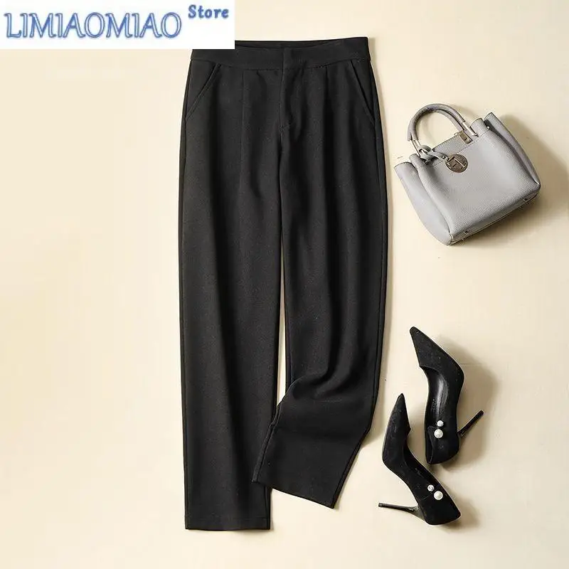 New Warm and Slim Casual Pants Autumn Winter Woolen Straight Leg Nine Pants Commuter Pants with Haren cargo pants women