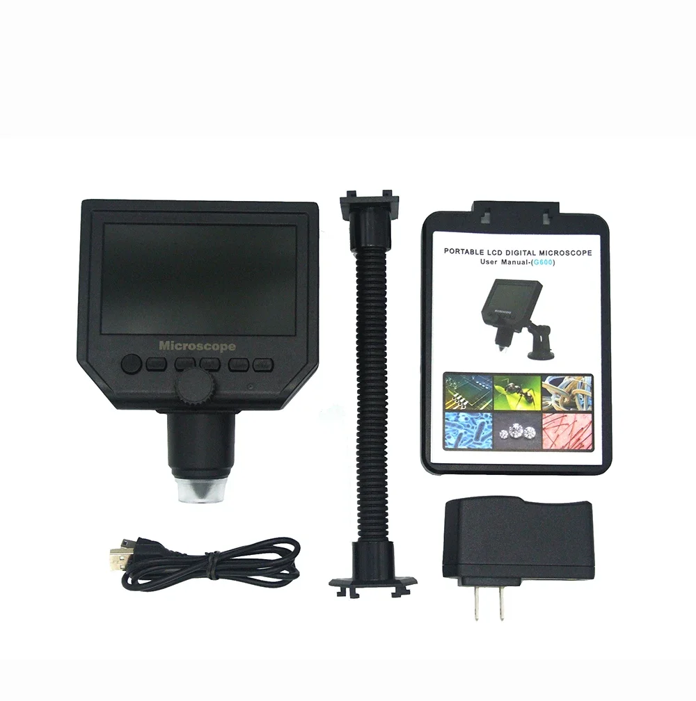 G600 600X 현미경 USB 디지털 비디오 현미경 카메라 8 LED VGA 현미경 (납땜용) 4.3인치 HD OLED 스크린 포함