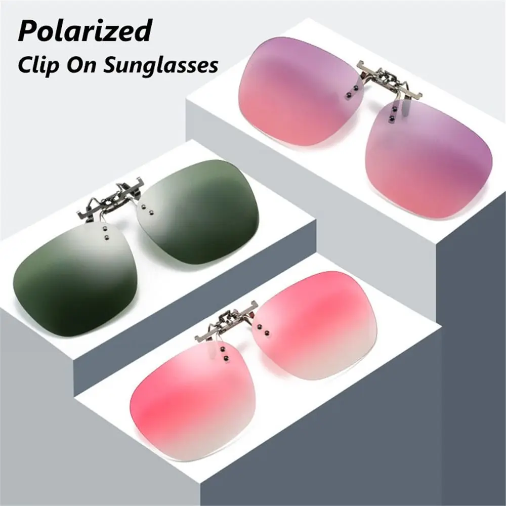 

Women Men Clip-On Polarized Sunglasses Flip-up Metal Clip on Sun Glasses for Prescription Glasses Outdoor Driving Rimless Shades