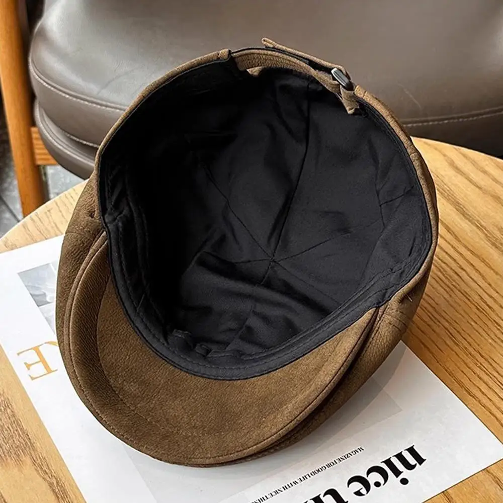 Autumn Winter Faux Leather Newsboy Cap Men Women Casual Beret Retro Suede Flat Caps British Style Newsboy Cap Artist Painter Hat