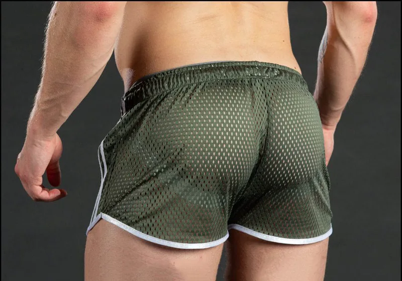 2025 new muscular fitness men's beach pants sports fitness casual quick dry hole breathable thin three-quarter pants men's sport