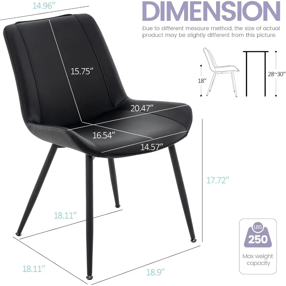 Living Dining Chairs Set of 2, PU Leather Modern Armless Kitchen Dining Room Chairs, Upholstered Accent Side Chair 3