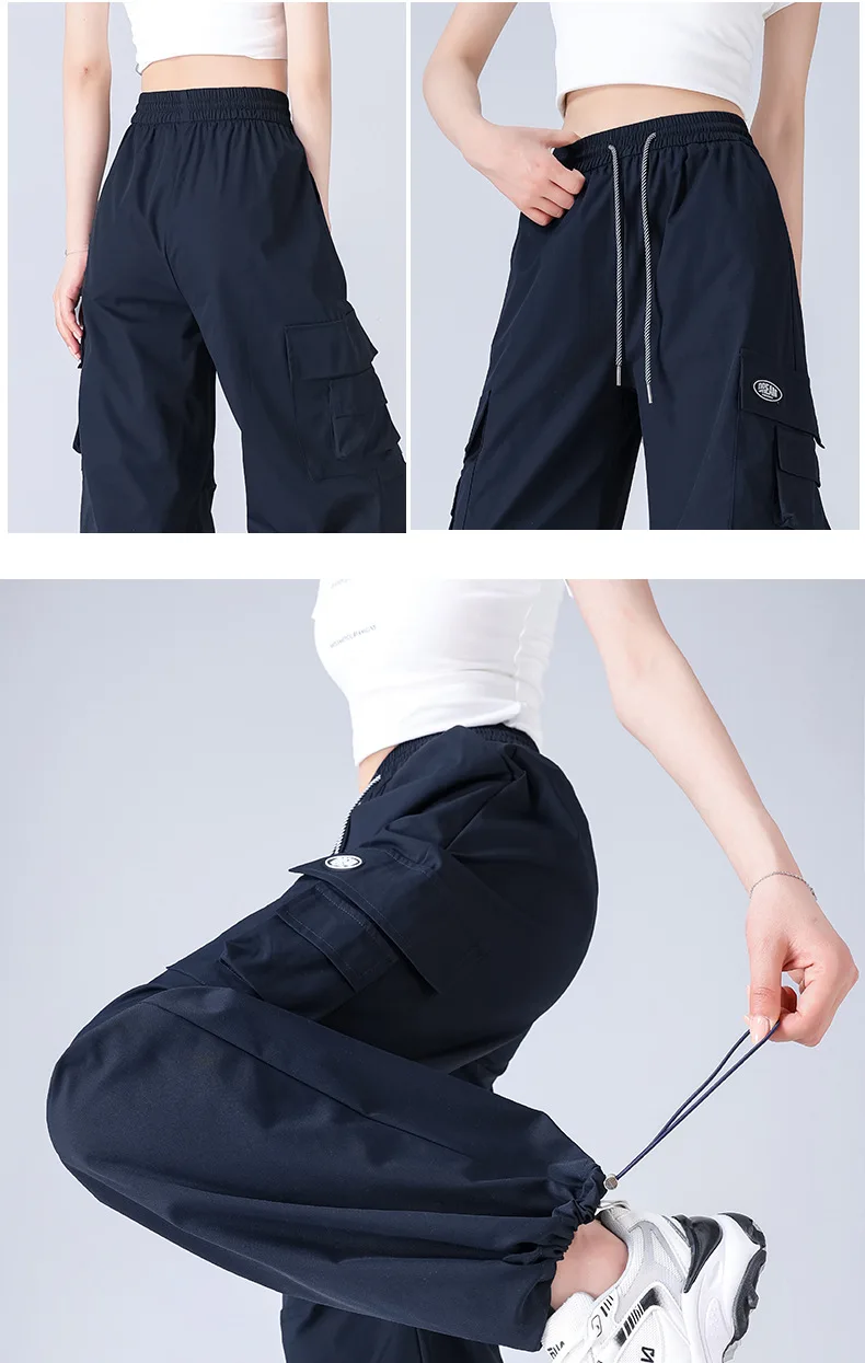 Stylish High Waist Cargo Pants Waterproof Quick Dry Casual Outdoor Hiking Pants with Drawstring