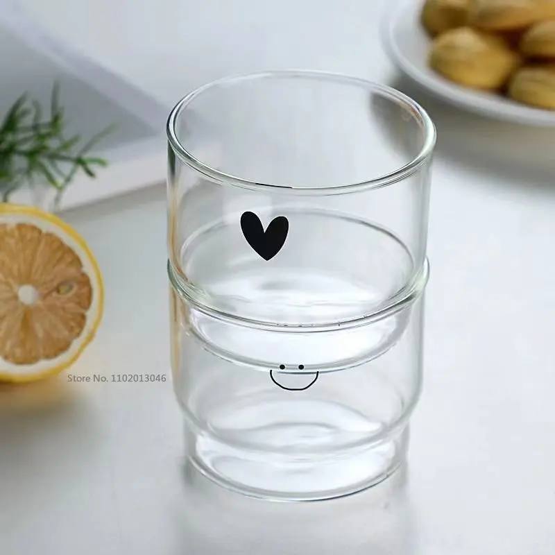 300ml Cute Love Letter Shape Glass Cup Household High Borosilicate Coffee Mug Ball Handle Milk Juice Yogurt Dessert Cup Creative