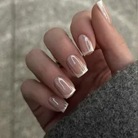 Faux ongles français en acrylique à couverture complète pour filles, faux ongles carrés courts, rose nude, nickel é simple, presse, N64.Art, N64.24 pièces 3