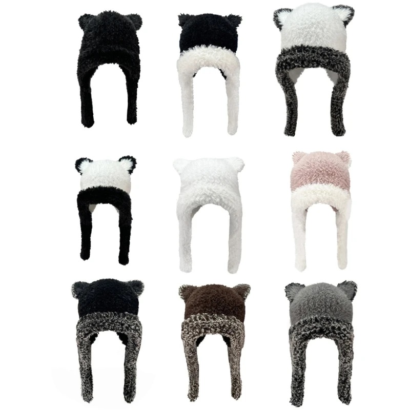 

Fleece Bear Ear Hat Winter Student Outdoor Cycling Skiing Climbing Hat Cold Weather Keep Ear Warm Trapper Hat Dropship
