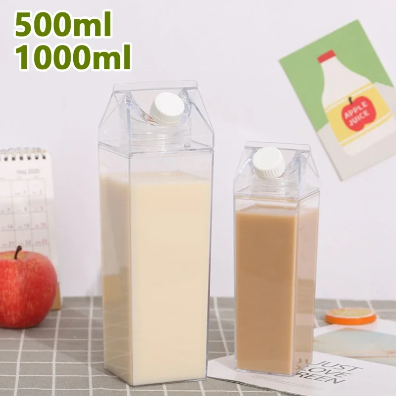 Transparent Water Gym Bottle Plastic  Reusable Clear Milk Carton Box  Juice Sport Leakproof Cup  Drinking Outdoor Camping New