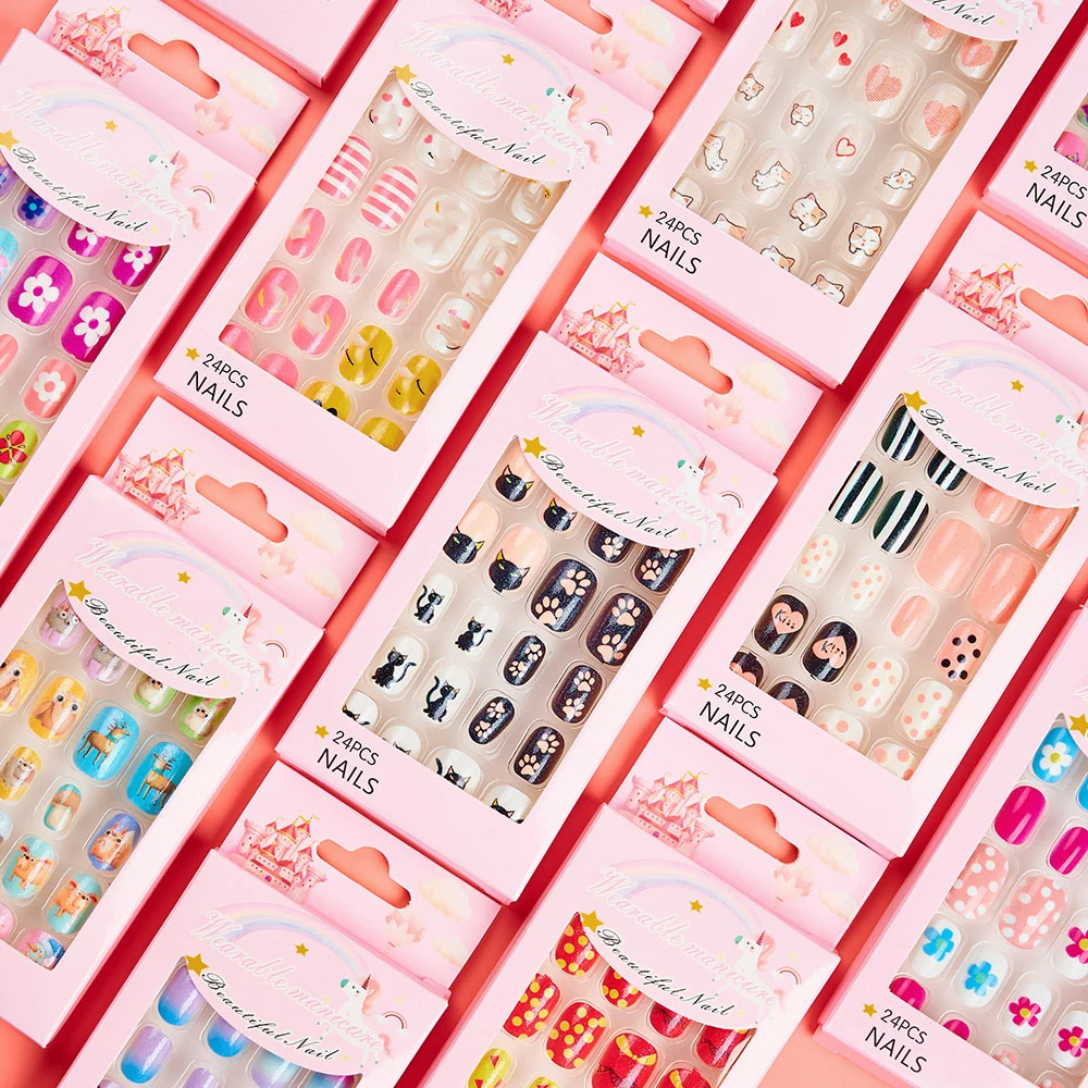 Set Da 24 Pezzi Per Nail Art Arcobaleno Per Bambini Carini: Unghie Finte Stile Ballerina Riutilizzabili A Copertura Totale - Risparmio - Foto 13