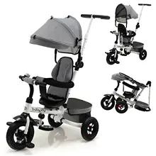 Babyjoy Baby Tricycle Folding Toddler Tricycle W/Reversible Seat Adjustable Canopy Gray