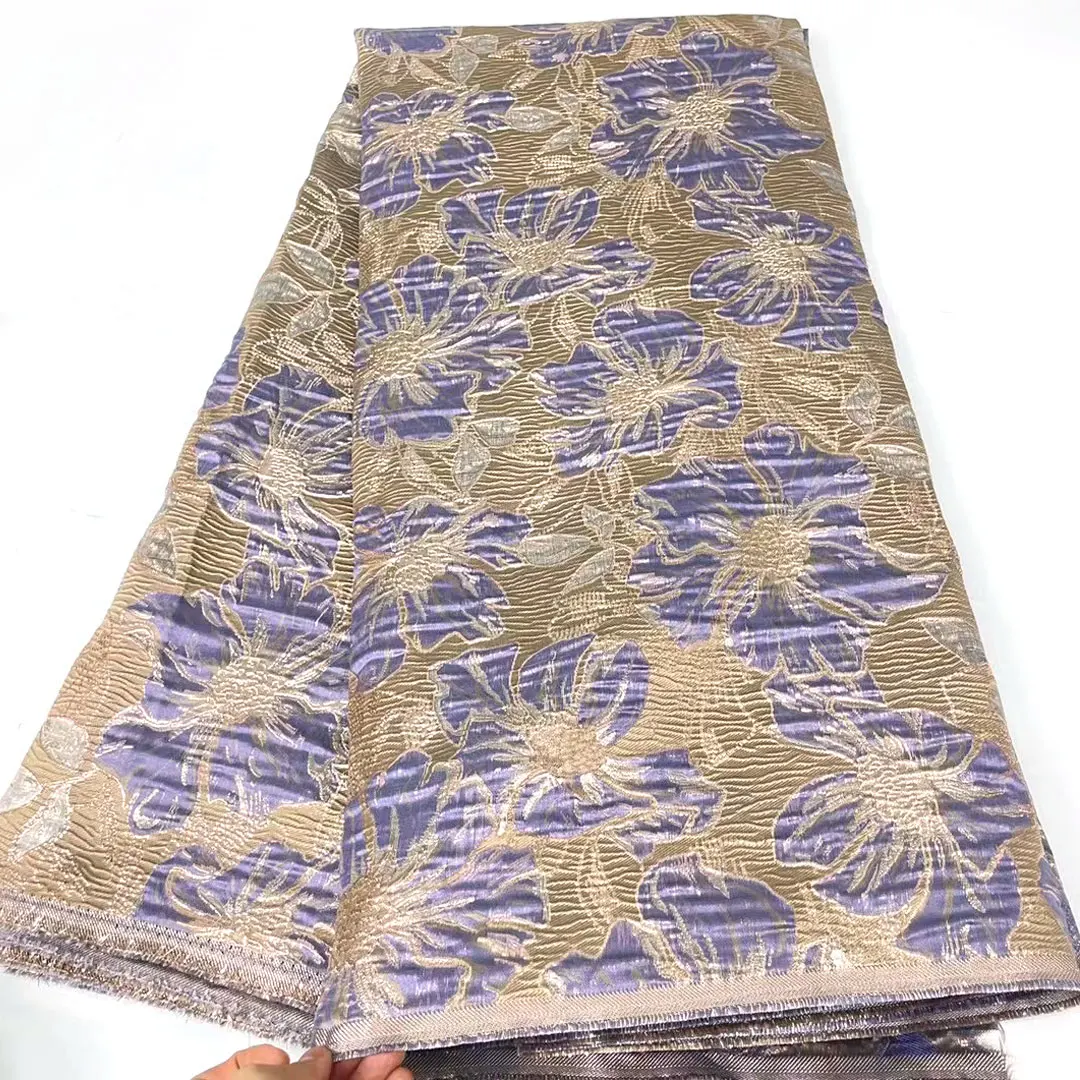 

2023 Latest High Quality African Nigerian Tulle Lace Fabric Jacquard Organza Embroidery Guipure Party Prom Dress MJ5565