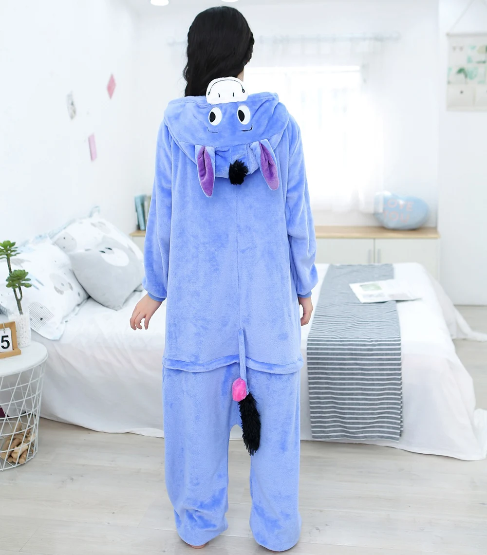 Kigurumi Animal Adults Flannel Onesies Women Men Donkey Cartoon Warm Sleepwear Anime Cosplay Costumes Jumpsuit Christmas Gift