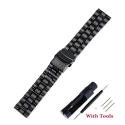 Premium Stainless Steel Watch Strap with Universal Metal Folding Buckle - 20mm (Black)