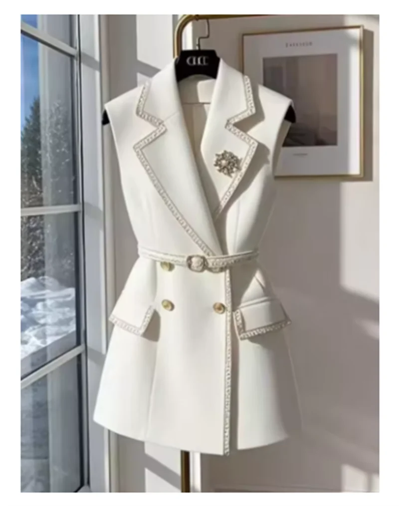 Gilet Sans Manche Femme en Coton Blanc Haut De Veste Femme