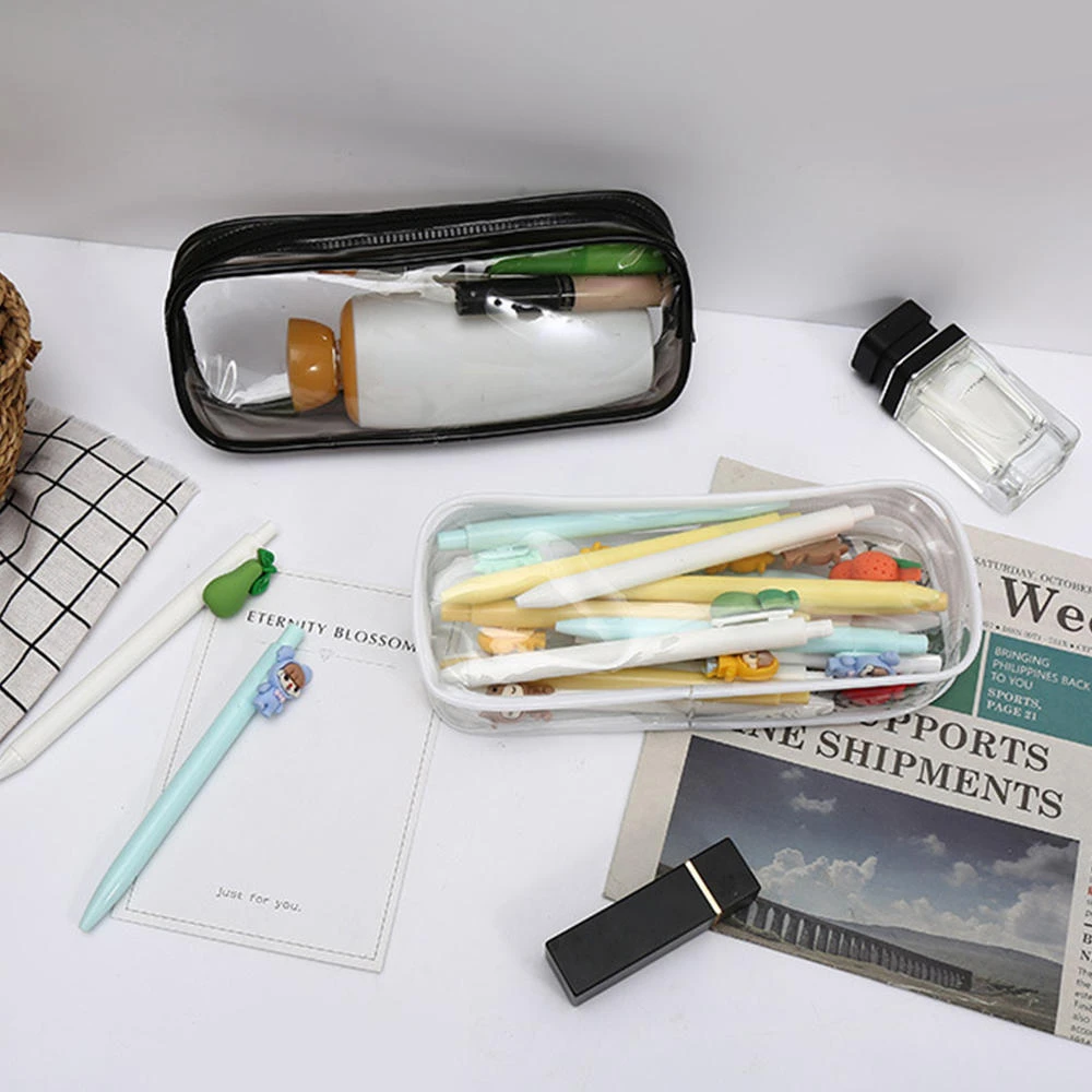 Large-capacity zipper transparent pencil case school office stationery storage box pencil cases