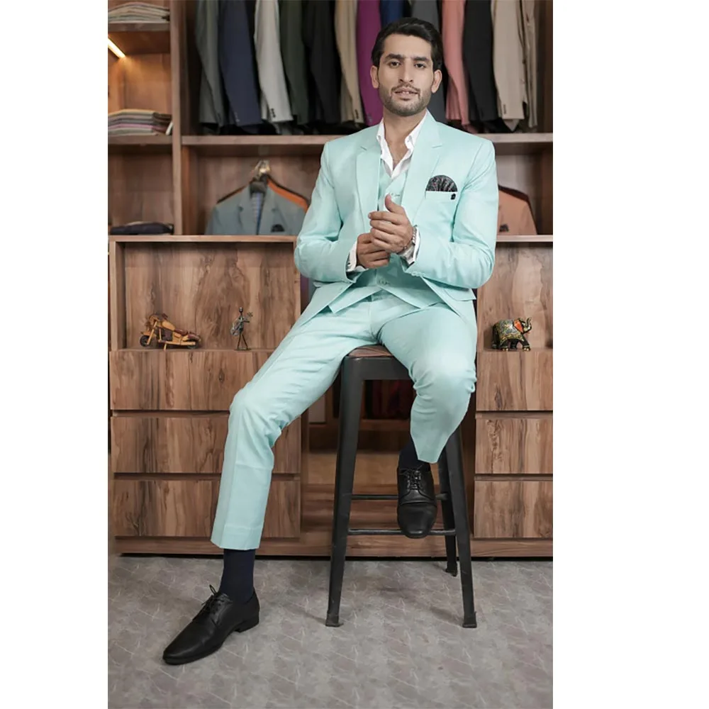 Trajes de color verde menta para hombre, ropa ajustada para hombre