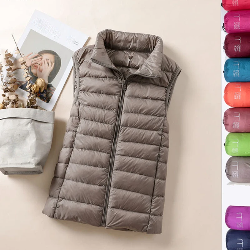 

Spring Autumn Women 90% White Duck Down Jacket Vest Waistcoat Soft Warm Thin Ultra Light Waistcoat Jacket Female Portable Vest