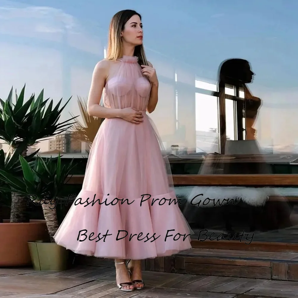 prom dress for women modern sweetheart neck a line boho gowns sleeveless backless floor length party dresses فساتين الحفلات Romantic A Line Ankle Knee Length Party Dress Tulle Halter Neck Sleeveless Formal Prom Gowns Vestido De Fiesta For Women