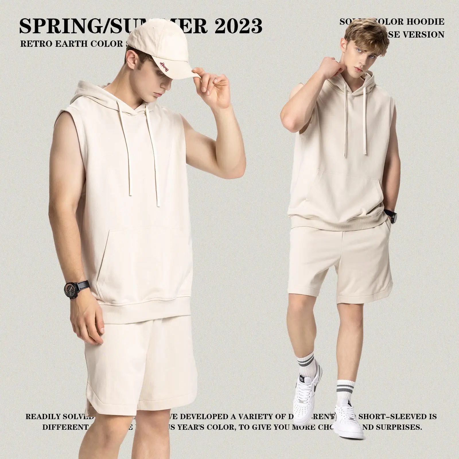 

Men's Sleeveless Vest Short Sleeve Hooded Tops Spring Summer New High Quality Trend Design Y2k Casual Solid Color Vest For Male