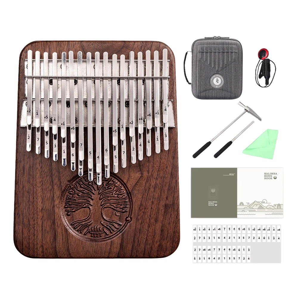 

Hluru Professional Kalimba 34 Keys Black Walnut Tone Key B / C Thumb Piano 24 Keys Wooden Full Solid Kalimba No Sound Hole Mbira