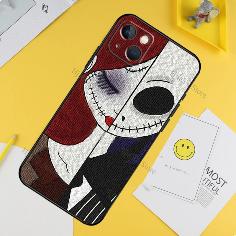 Gothic Romance Halloween Phone Case featuring Jack and Sally Design
