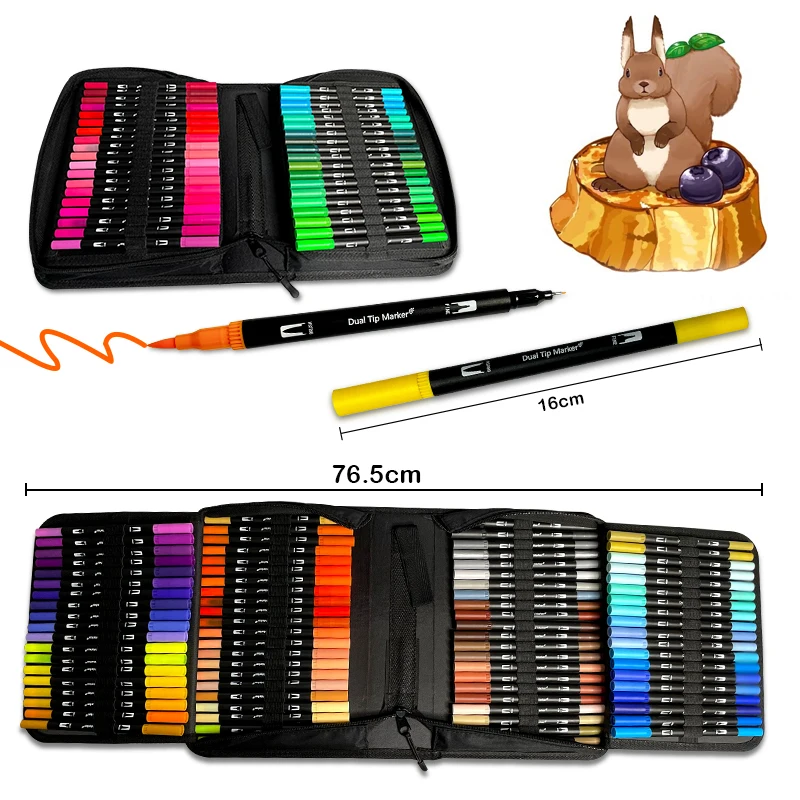 120 colori Set di penne ad acquerello pennello a doppia punta pennarelli artistici penna per disegnare pittura calligrafia forniture artistiche colorare bambini