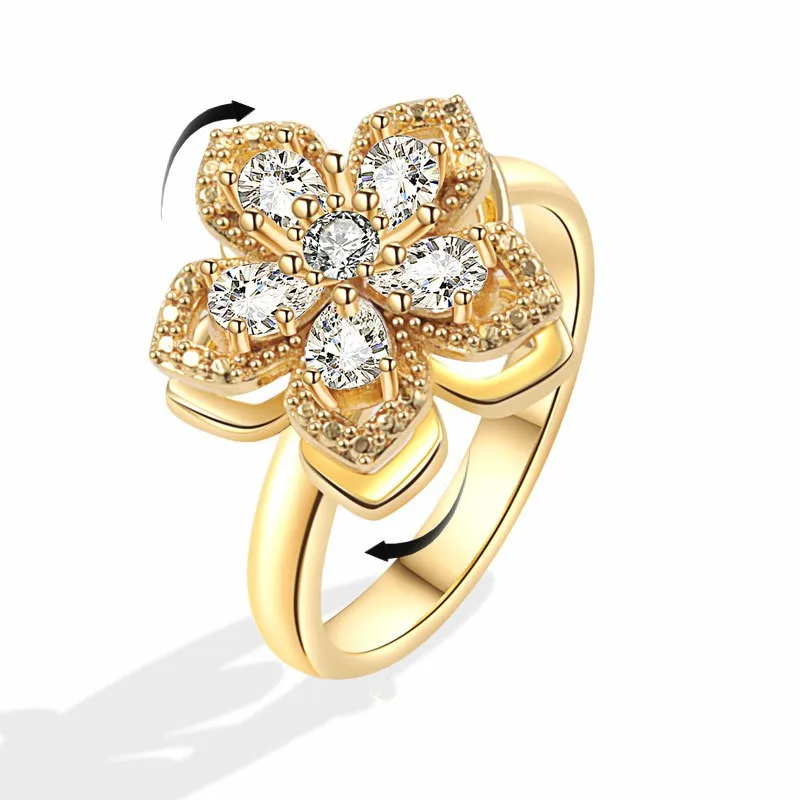 Sunflower Crystal Anti Stress Anxiety Ring Fidget Spinner Rings Adjustable for Women Metal Sakura Rotating Rings crystal rings fidget rings metal rings fashion rings finger rings fashion ring