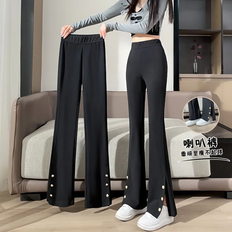 

Split Micro Flared Wide Leg Pants Women Spring Autumn New Slim High Waisted Casual Sports Cute Overalls Black Korean