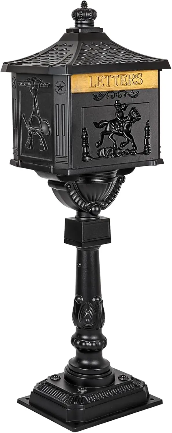 Polar Aurora Outdoor Mailbox Cast Aluminum Black Mail Box Postal Box Security Heavy Duty New