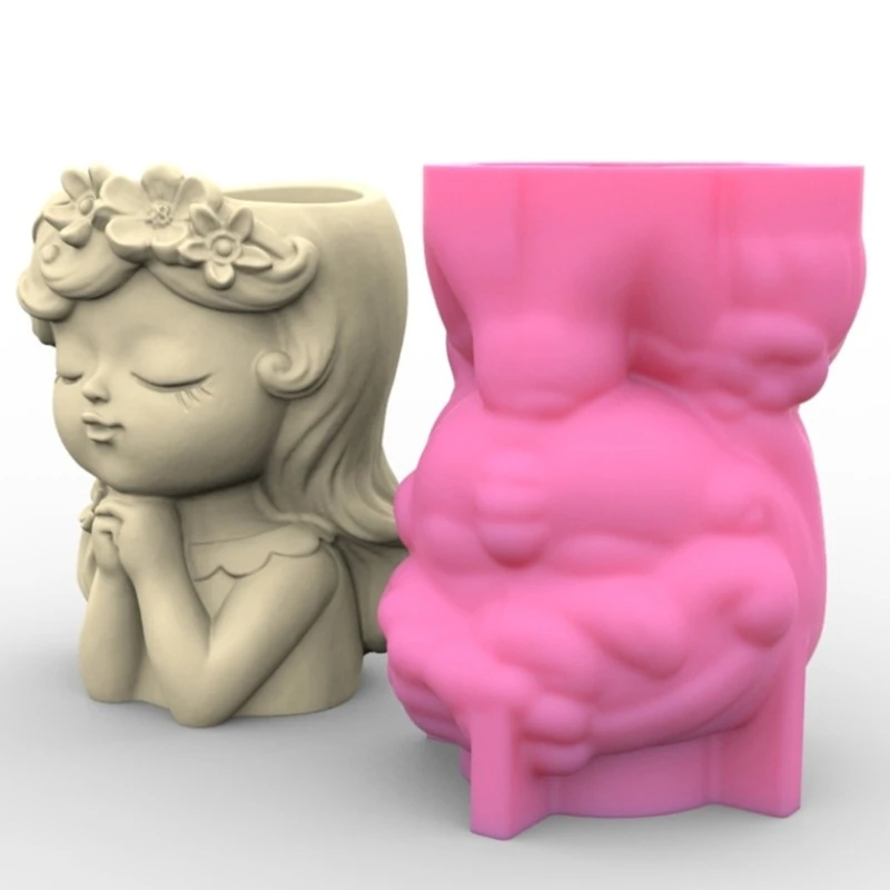 

4pcs Flower Pot Silicone Molds Girl Epoxy Resin Casting Molds Candle Holder Mold E0BE