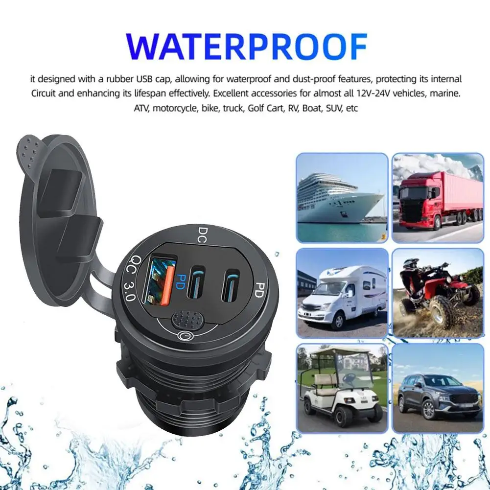 

Автомобильное зарядное устройство для RV лодки QC3.0 и PD Type C с 3 USB-портами