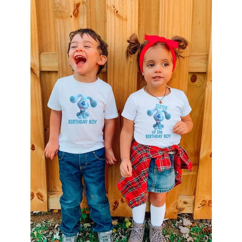 Blues Clues Birthday Boy T-shirt Cute Cartoon Family Matching T Shirts Party Clothes White Outfits Set Birthday Gift 2
