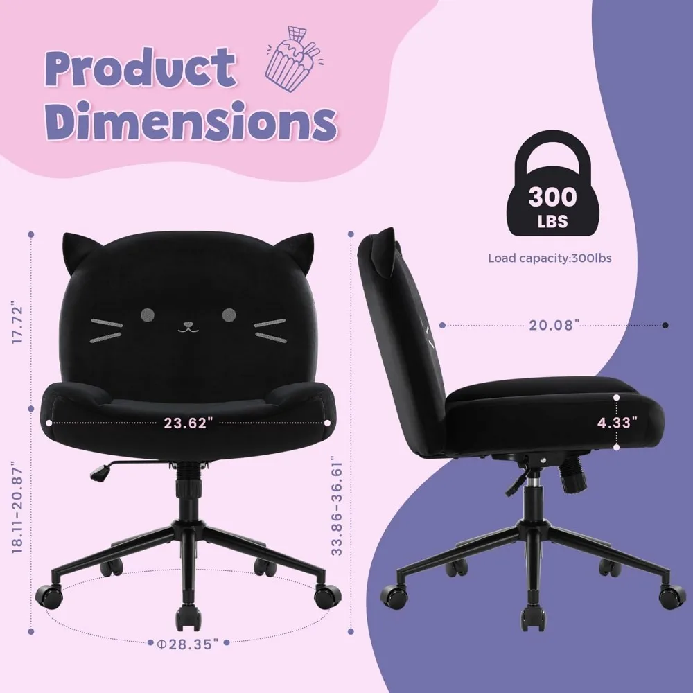 Armless Office Desk Chair with Wheels,Ergonomic Criss Cross Legged Computer Chair with Fabric Padded, Height Adjustable 3