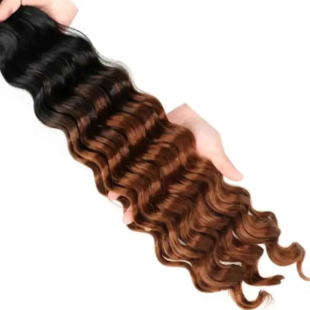 1/2/3packs Synthetic 22 inch Long Ombre Deep Wave Curly Braiding Hair Ocean Wave Crochet Hair Soft Curly Crochet Hair For Women
