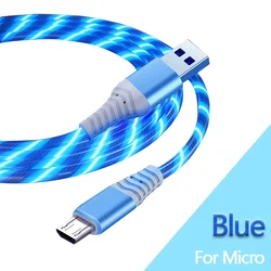 Glowing LED Fast Charging USB Cable with Flowing Streamer Effect - 1m(3.3ft) (Blue for Micro)