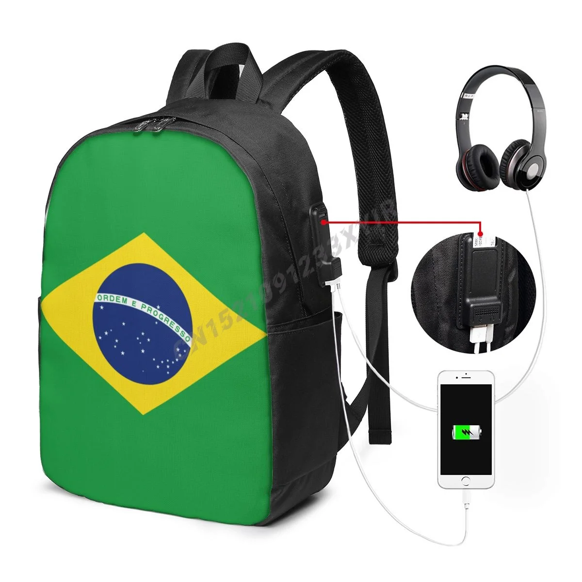 

Backpack Brazil Flag Brazilian Country Map IT'S IN MY DNA Fans Student Schoolbag Travel Casual Laptop Back Pack Unisex