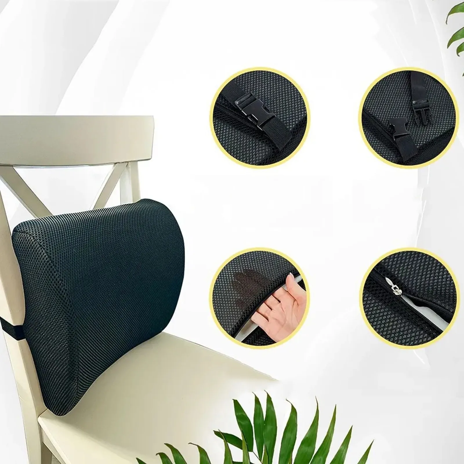 Car Seat Memory Foam Back Support Lumbar Pillow Waist Cushion Breathable Mesh Cover For Office Auto Chair Interior Accessories 4