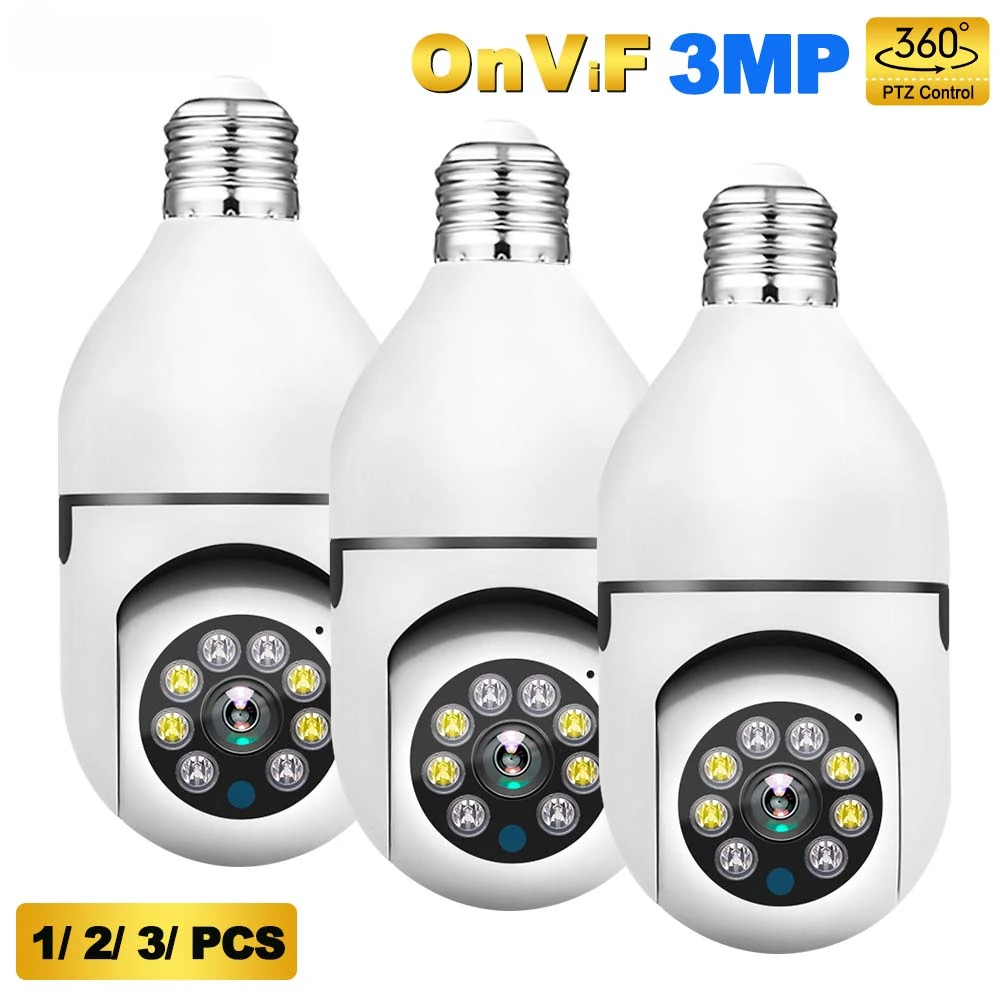 3MP E27 bulb camera 360° camera bulb camera wifi surveillance monitor HD LED flicker night vision for home security protection