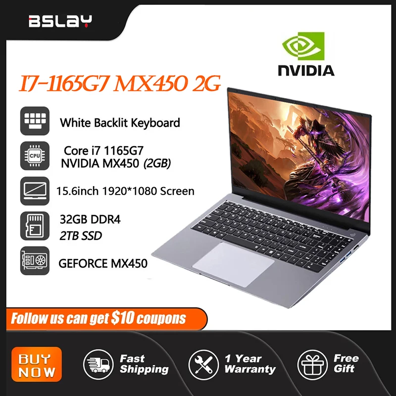 

Laptop NVIDIA MX450 2G 15.6 Inch Intel Core i7 1165G7 32G DDR4 2TB SSD Window11 HD Camera Fingerprint Unlock Portable NetbooK