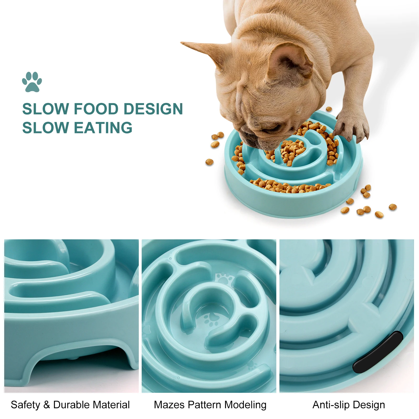 Pet Dog Slow Feeder Bowl Fun Non Slip Anti-Gulping Slower Food Feeding Dishes Eco Dog Bowl for Small Medium Large Dogs Puppy 4