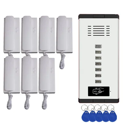 

New Arrival 2-wired Home Audio Intercom Doorbell System Direct Press Key Audio Door Phone ID Card Unlocking for 7-Apartments
