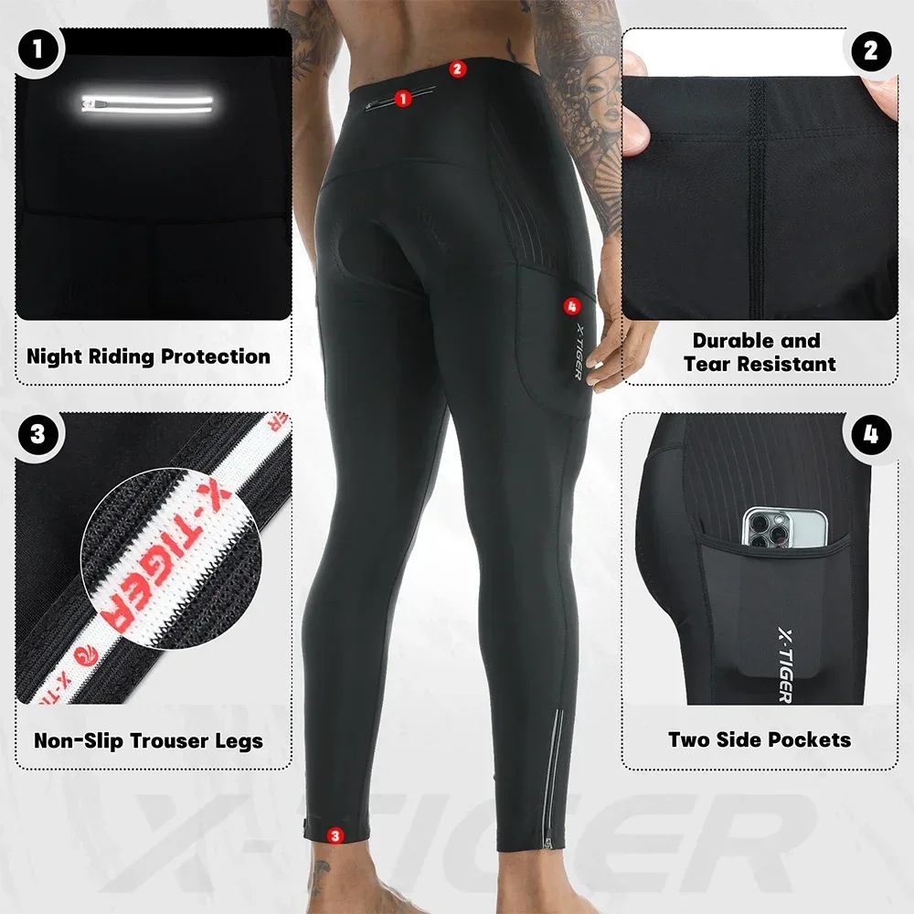X-TIGER Men Bike Pants 5D Gel Padded Cycling Tights Leggings Outdoor Riding Mountain Road Bicycle Trouser Two Side Leg Zippers women cycling pants men cycling jersey men sweatpants