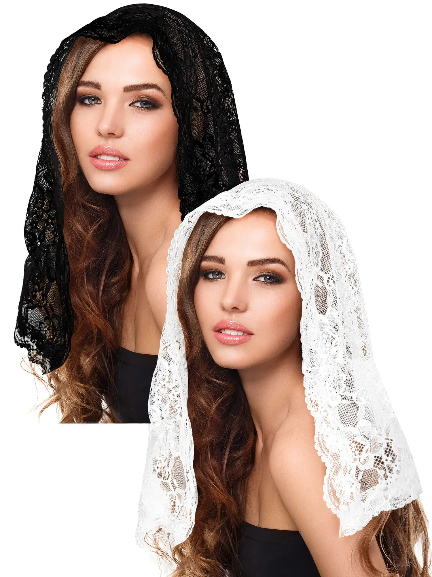 VINOPROM Lace Veils for Church Mantilla Catholic Veil Latin Mass Head Covering White Black Veils for Bridal