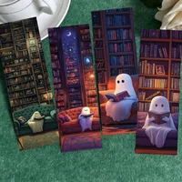 30Pcs Ghost Reading at the Library Bookmarks High Aesthetic Decorative Book Markers Paper Book Page Mark Cards for Book Lovers
