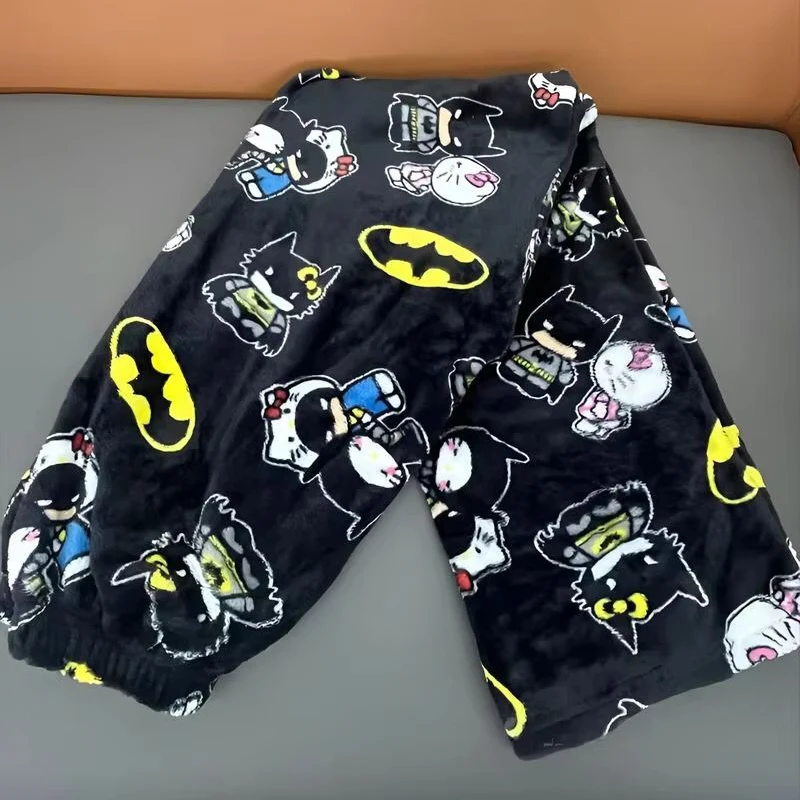 New Kawaii Y2k Autumn Hello Kitty Batman Pajama Pants Cartoon Hip Hop Ladies Warm Casual Flannel Cute Pants Plush Style Clothing