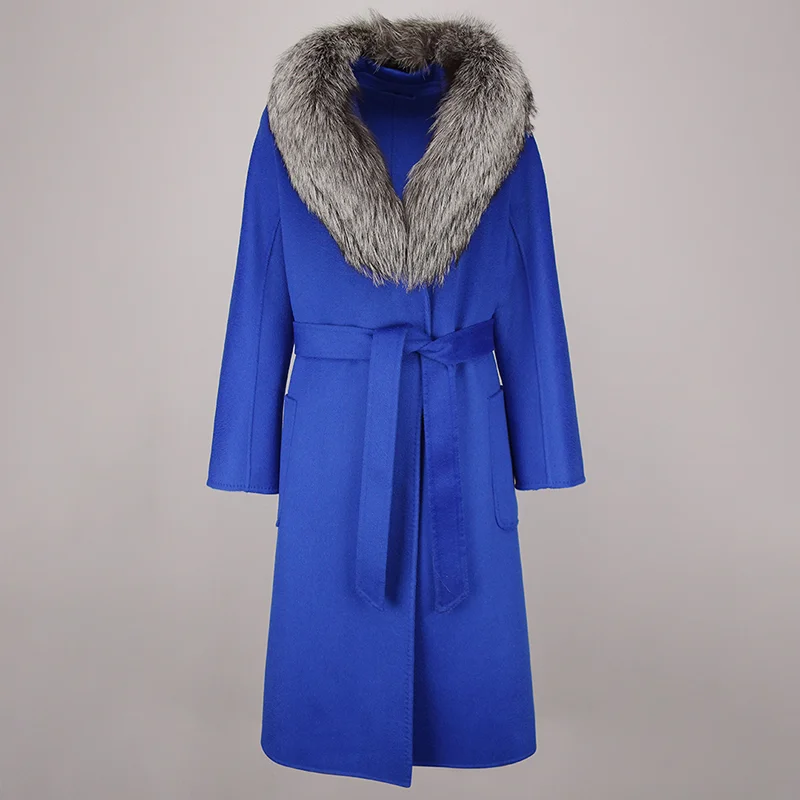 

FURYOURSELF 2024 New Natural Fox Fur Collar Real Fur Coat Winter Jacket Women Belt Wool Woolen Thick Warm Outerwear Streetwear
